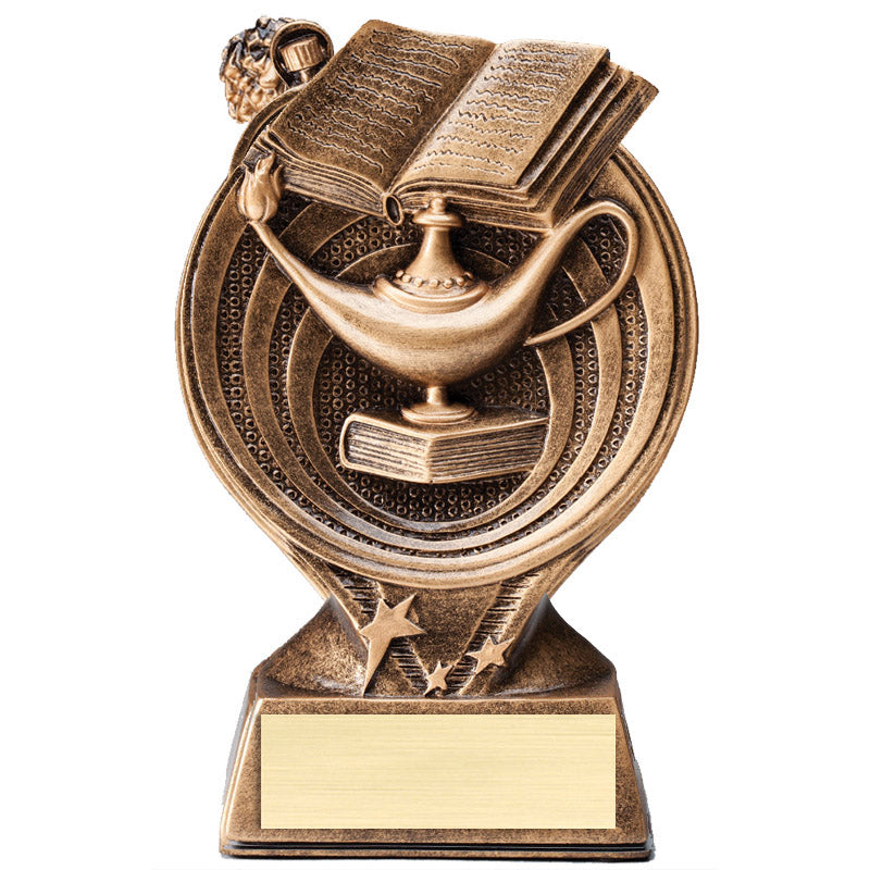 6" INCH LAMP OF KNOWLEDGE RESIN TROPHY ANTIQUE GOLD FINISH