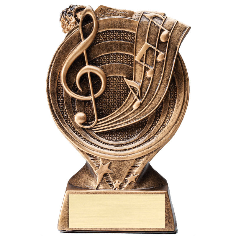 6 INCH MUSIC RESIN TROPHY ANTIQUE GOLD FINISH