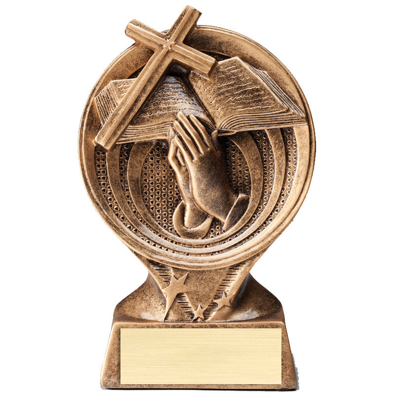 6 INCH RELIGIOUS CROSS PARTICIPANT RESIN TROPHY ANTIQUE GOLD FINISH