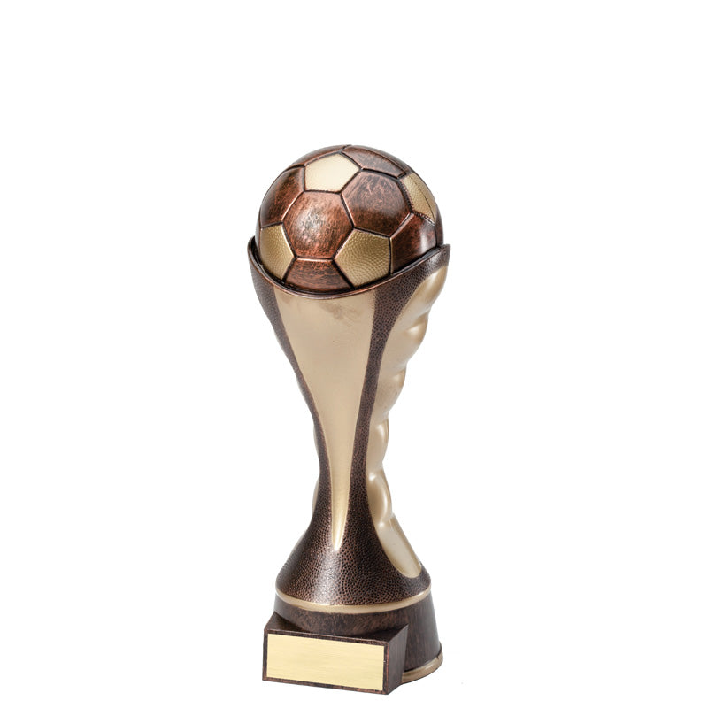 6 INCH SOCCER BALL SCULPTED HEAVY WEIGHTED PLASTIC TROPHY ANTIQUE GOLD