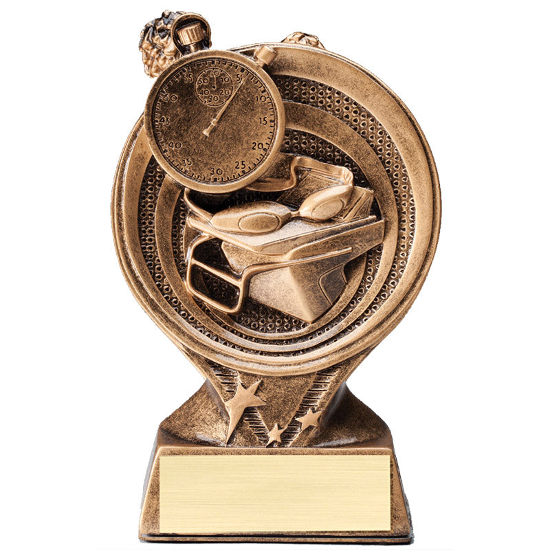 6 INCH SWIMMING PARTICIPANT RESIN TROPHY ANTIQUE GOLD FINISH