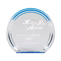 6" x 1" ROUND CLEAR ACRYLIC AWARD WITH REFLECTIVE BLUE BASE
