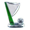 6"x 7-1/2" INCH GOLF FLAG & BALL OPTICAL CRYSTAL AWARD WITH GREEN ACCENTS & BEVELED EDGES