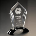 6 INCH X 7-1/4 INCH ACCENT ACRYLIC TROPHY POLISHED AND CUT WITH BLACK REFLECTIVE BLACK BASE