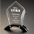 6 INCH X 8-1/4 INCH ACCENT ACRYLIC TROPHY POLISHED AND CUT WITH BLACK REFLECTIVE BLACK BASE