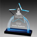 6" x 8-3/4" ACRYLIC STAR TROPHY WITH BLUE REFLECTIVE BLACK BASE