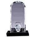 6 x 8-3/4 OPTICAL CRYSTAL DOME WITH GLOBE ON PLANK CRYSTAL BASE