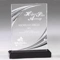 6 INCH X 8 INCH CLEAR MACHINE GROOVED ACRYLIC AWARD RECTANGLE ON MARBLE BASE