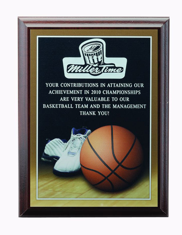6 X 8 INCH BASKETBALL PHOTO SPORTS PLAQUE WITH LASER ENGRAVED PLATE