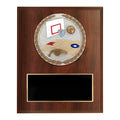 6 X 8 INCH DARK CHERRY FINISH AND CAST STONE RESIN BASKETBALL PLAQUE