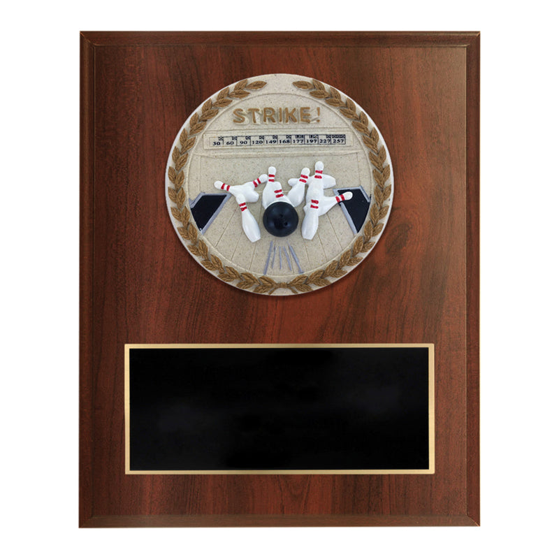 6 x 8 Inch Dark Cherry Finish and Cast Stone Resin Bowling Plaque