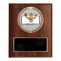 6 X 8 INCH DARK CHERRY FINISH AND CAST STONE RESIN LAMP OF LEARNING PLAQUE