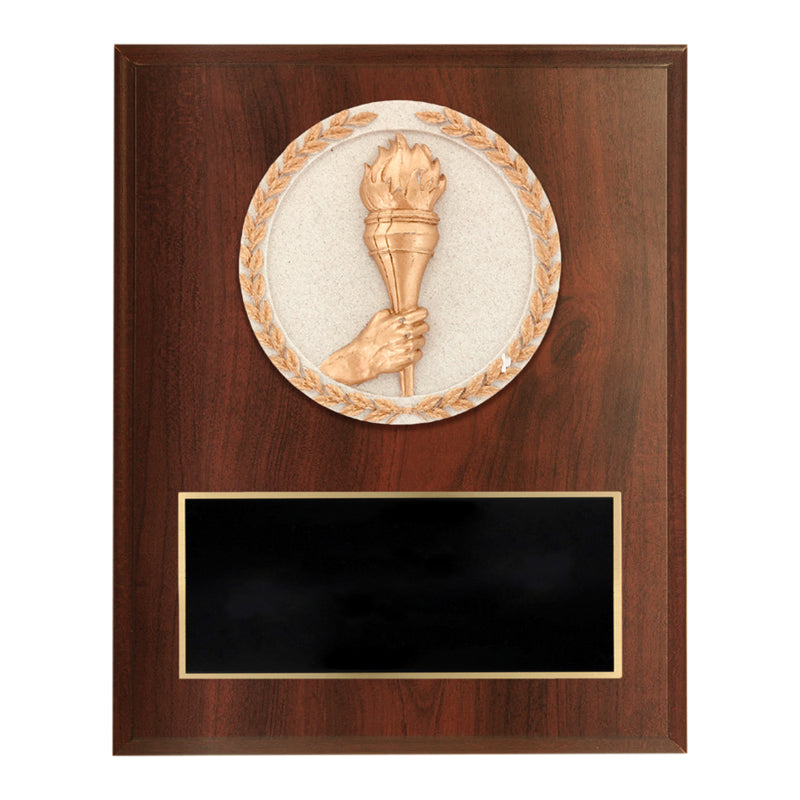 6 X 8 INCH DARK CHERRY FINISH AND CAST STONE RESIN TORCH PLAQUE
