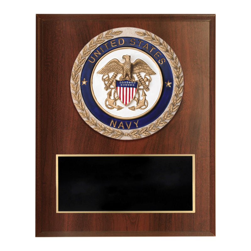 6 X 8 INCH DARK CHERRY FINISH PLAQUE WITH U.S. NAVY CAST STONE RESIN PLAQUE MOUNT