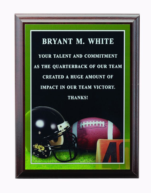 6 X 8 INCH FOOTBALL PHOTO SPORTS PLAQUE WITH LASER ENGRAVED PLATE