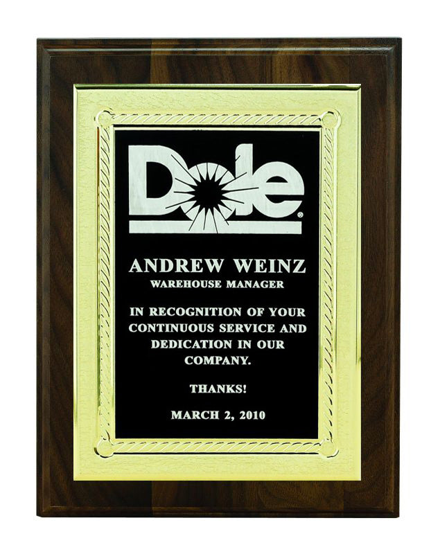 6 X 8 INCH PLAQUE WITH EMBOSSED BLACK SCREENED PLATE