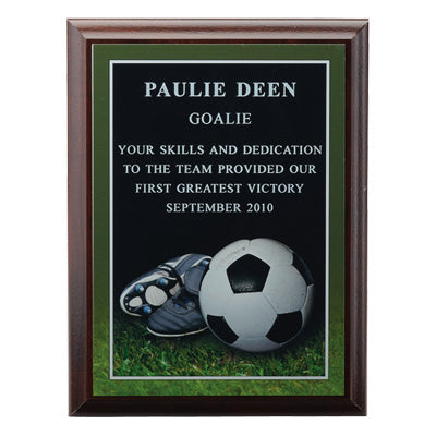6 X 8 INCH SOCCER PHOTO SPORTS PLAQUE WITH LASER ENGRAVED PLATE