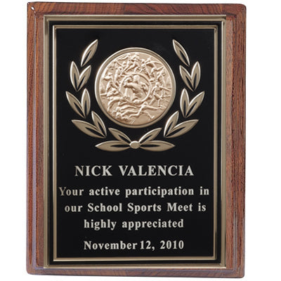 6 X 8 INCH WALNUT FINISH PLAQUE  WITH 2 INCH INSERT