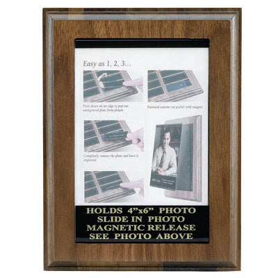 6 X 8 INCH WALNUT VENEER PHOTO PLAQUE HOLDS 4 X 6 PHOTO