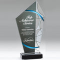 5-1/2" X 11" STAINED GLASS PEAK AWARD WITH BLUE SWIRL PATTERN ON MARBLE BASE