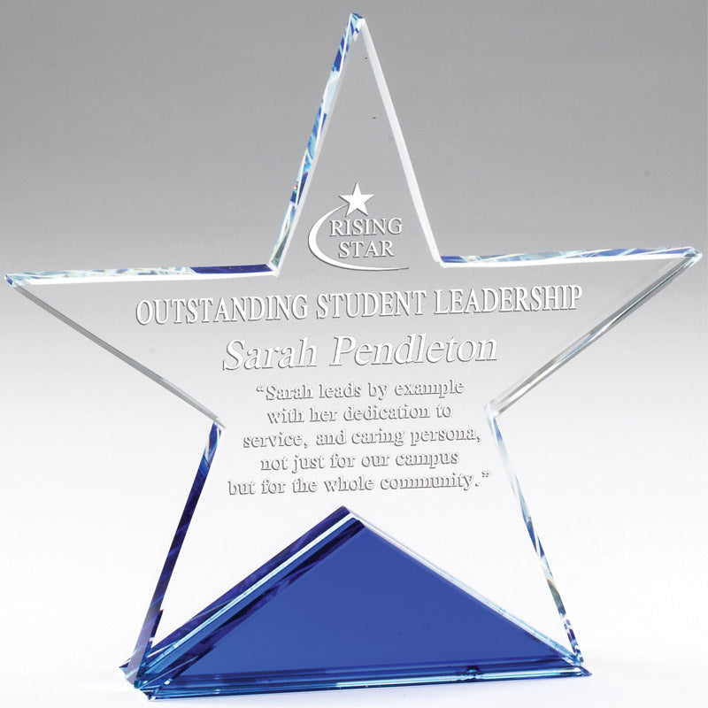 6 X 6 INCH CRYSTAL CUT STAR ON BLUE BASE