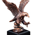 7-1/2 INCH ELECTROPLATED BRONZE ATTACKING AMERICAN EAGLE TROPHY ON BLACK BASE
