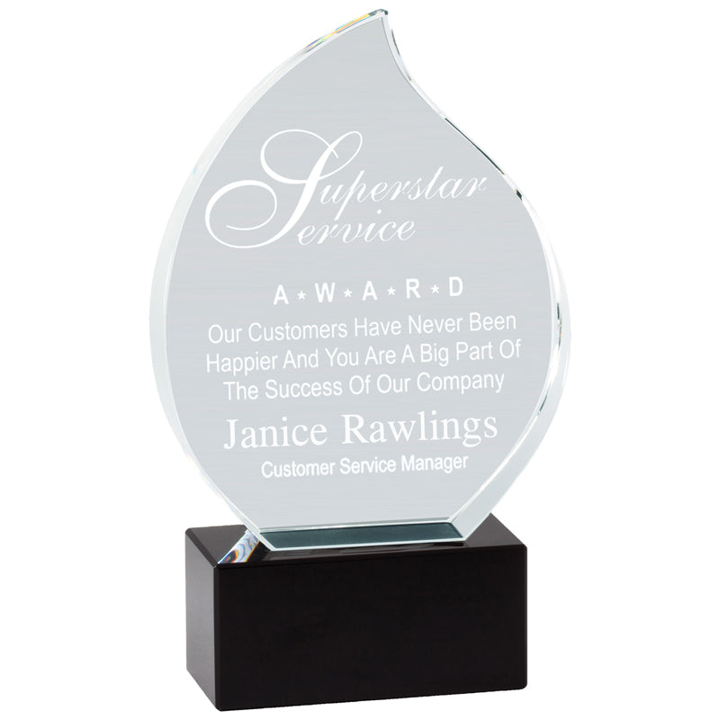 7-1/2 INCH HEIGHT OPTICAL CRYSTAL FLAME AWARD