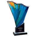 7 1/2" x 12" ARTISTIC WAVE CUT WITH REFLECTIVE MIRROR BOTTOM ON BLACK MARBLE BASE