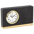 7-1/2 x 4-1/2 INCH BLACK LEATHERETTE QUARTZ MOVEMENT DESK CLOCK
