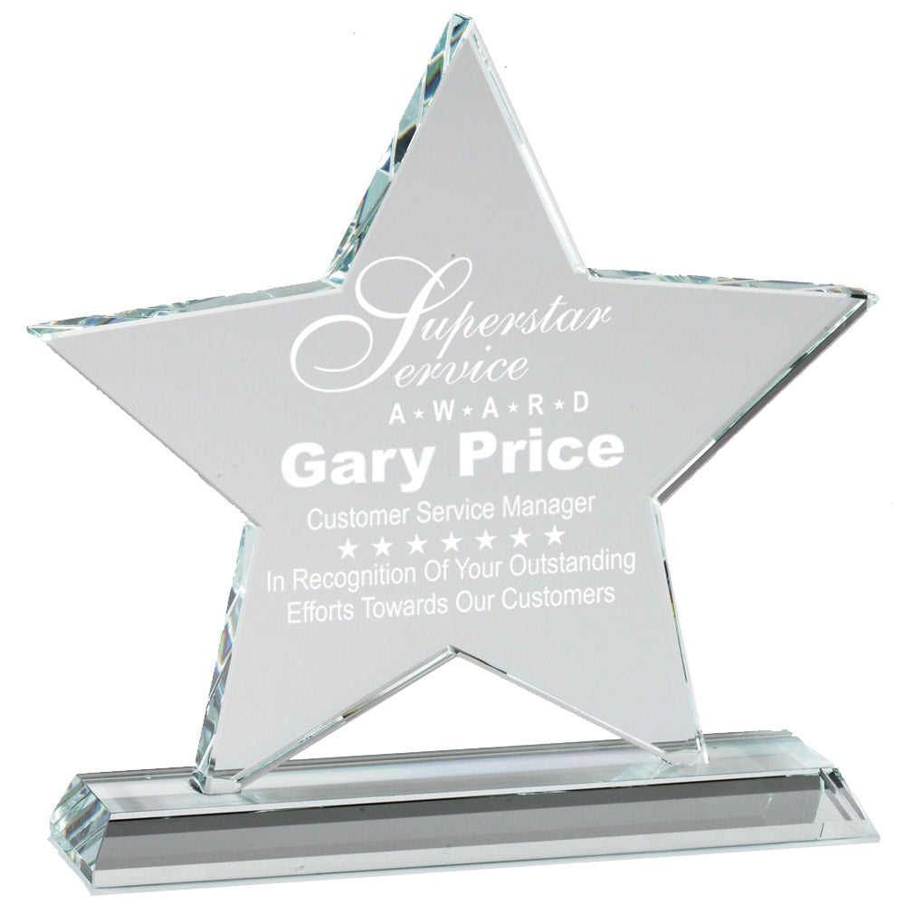 7-1/2 x 7 INCH OPTICAL CRYSTAL 5 POINTED STAR ON CRYSTAL BASE