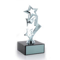 7-1/4 INCH DIE CAST METAL TRIPLE SHOOTING STAR TROPHY POLISHED SILVER