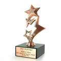 7-1/4 INCH DIE CAST METAL TRIPLE SHOOTING STAR TROPHY POLISHED SILVER