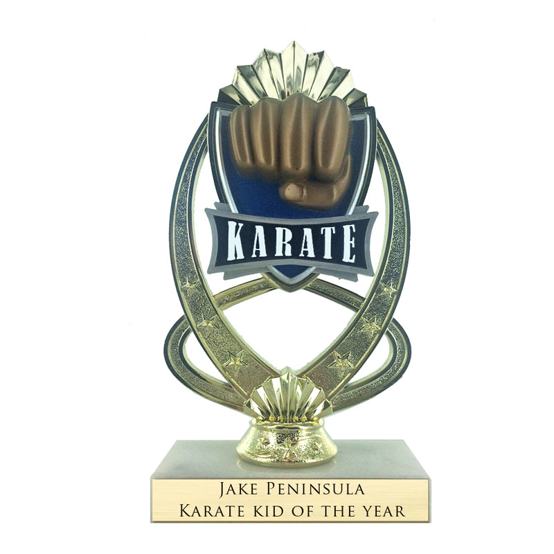 7-1/4 INCH FULL COLOR MODELED KARATE TROPHY ON MARBLE BASE