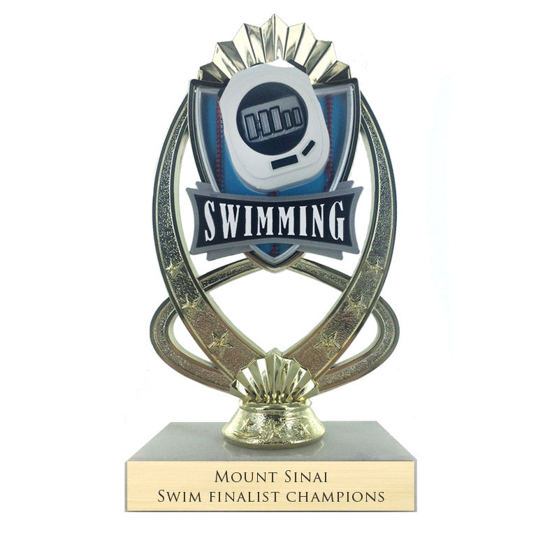 7-1/4 INCH FULL COLOR MODELED SWIMMING TROPHY ON MARBLE BASE