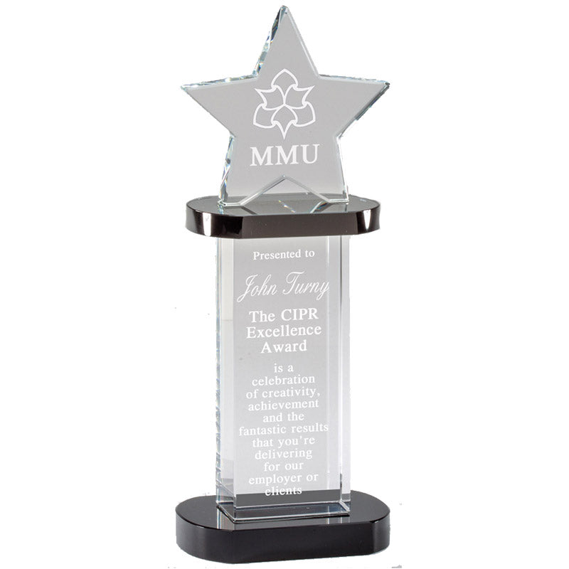 7-1/4 X 3-1/2 INCH OPTICAL CRYSTAL STAR TOWER BLACK GIFT BOX