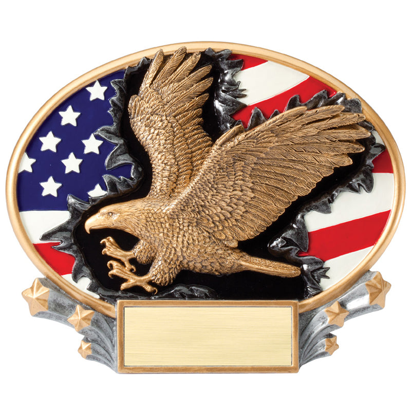 7-1/4 x 6 INCH PAINTED RESIN AMERICAN FLAG WITH EAGLE