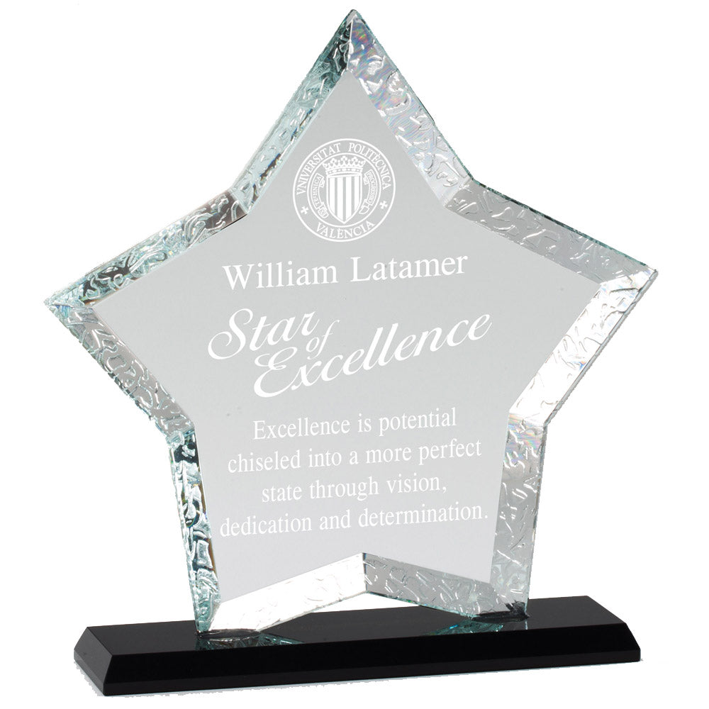 7-1/4 X 7-1/2 INCH OPTICAL CRYSTAL STAR BLACK BASE WITH PRESENTATION BOX