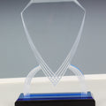 7-3/4 INCH ACRYLIC SHIELD TROPHY WITH BLUE REFLECTIVE BLACK BASE