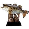 7-3/4 x 5-1/2 INCH FULL COLOR BASS FISH TROPHY IN THE AIR ON BLACK BASE