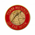 7/8 INCH BRIGHT GOLD RED "TEAM MEMBER OF THE WEEK" LAPEL PIN