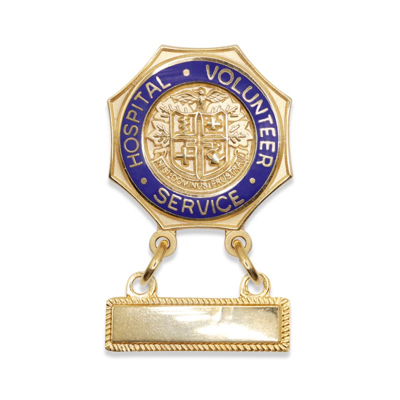 7/8 Inch Enameled Brass Hospital Volunteer Service Lapel Pin With Blank Bar for Engraving