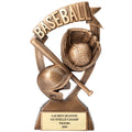 7 INCH BASEBALL BANNER TROPHY ANTIQUE GOLD RESIN FINISH MATTE GOLD