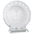 7 INCH DIAMETER OPTICAL CRYSTAL ROUND PLATE TROPHY ON CRYSTAL BASE