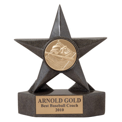 7 INCH BLACK CAST STONE STAR AWARD, HOLDS - 2 INCH INSERT