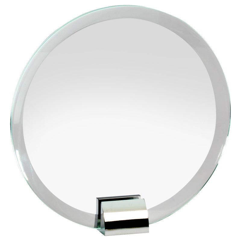 7 INCH OPTICAL CRYSTAL CIRCLE AWARD ON POLISHED SILVER METAL BASE