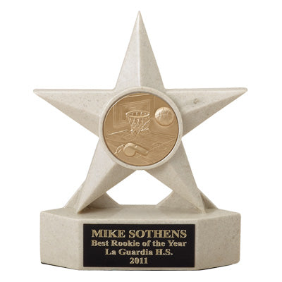 7 INCH SAND COLOR CAST STONE STAR AWARD, HOLDS 2 INCH INSERT