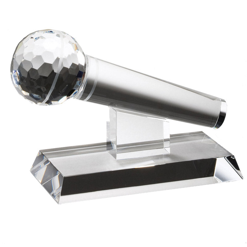 7 x 4-1/2 INCH OPTICAL CRYSTAL MICROPHONE WITH CUT FACETED BEVELED MICROPHONE ON BASE
