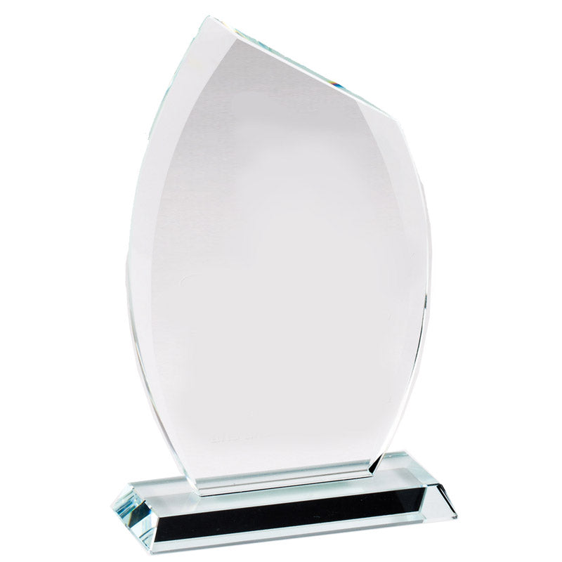 7 INCH x 4-1/4 INCH  x 3/8 INCH MODERN GLASS FLAME AWARD CUT POLISHED BEVELED EDGE
