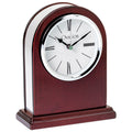 7 x 5-1/2 INCH ROSEWOOD PIANO FINISH OVAL QUARTZ DESK CLOCK WITH SILVER ACCENTS