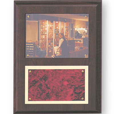 7 X 9 INCH PHOTO PLAQUE WALNUT FINISH HOLDS 3-1/2X5 PHOTO